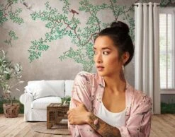 A.S. Creation Fototapeten Baum Kranich Floral Grau Grün Braun 38233-1