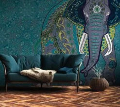 A.S. Creation Fototapeten Elefant Kunst Mandala Türkis Grün 38262-1