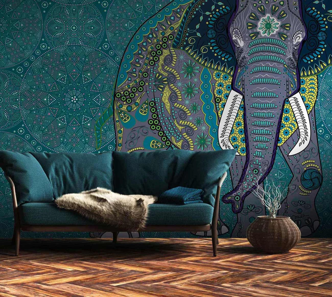 Dekor Verkauf -Dekor Verkauf Fototapeten Elefant Kunst Mandala tuerkis gruen 38262 1 63209640