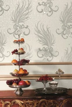 Glööckler Tapete Vlies Federn Weiss Glanz 54847 -Dekor Verkauf Harald Gloeoeckler Tapete Vlies Federn silberwei 3