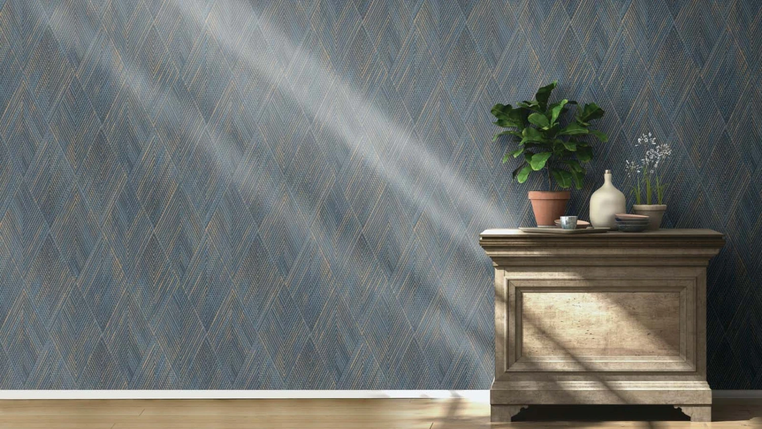 Vliestapete Rasch Blau Gold Rauten Linien 844146 3 Vliestapete Rasch Blau Gold Rauten Linien 844146