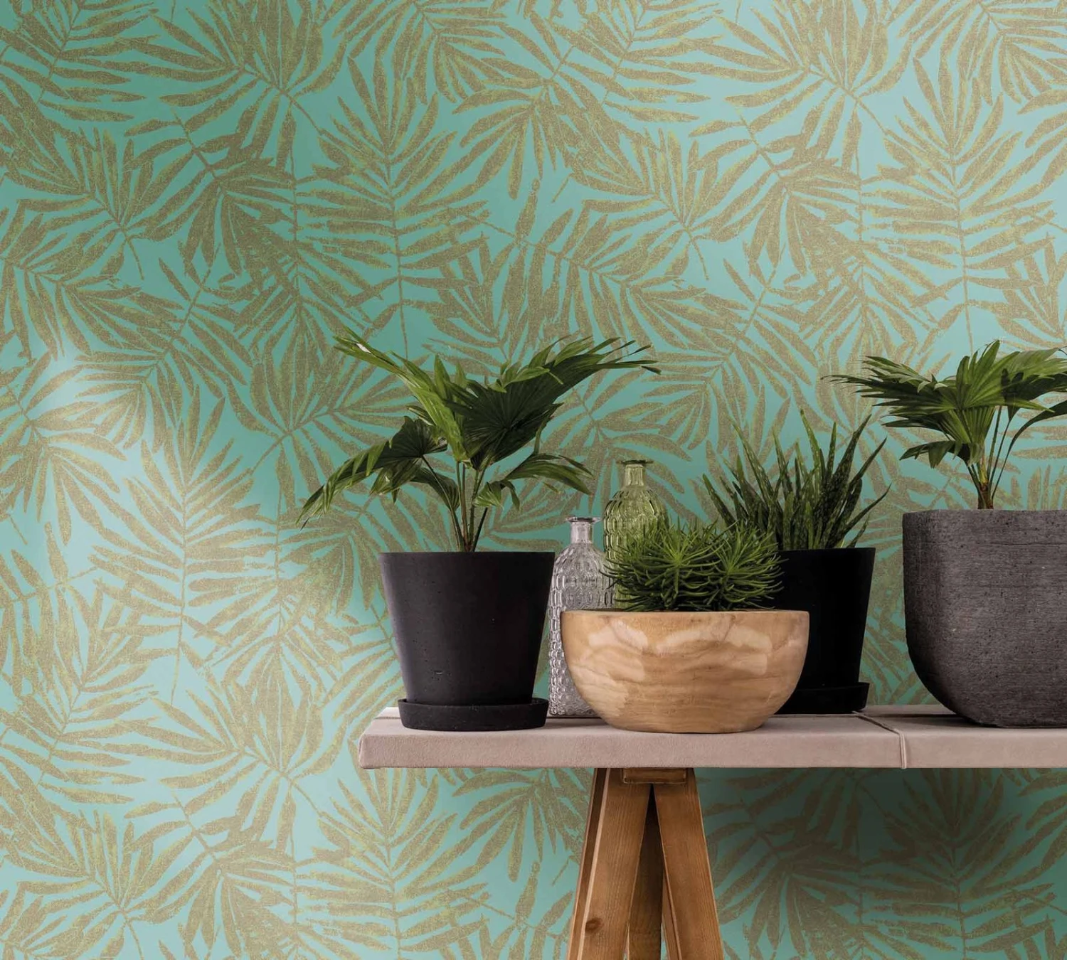 Tapete Vlies Blätter Blau Grün Metallic 31319 4 Tapete Vlies Blätter Blau Grün Metallic 31319 - Image 2