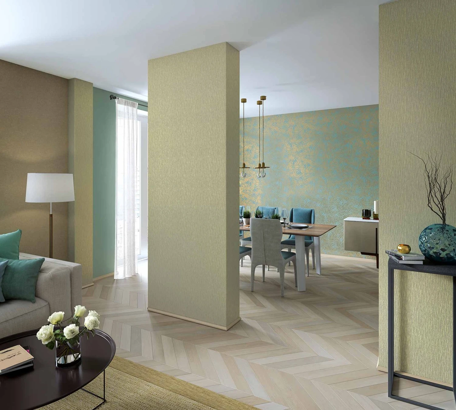 Tapete Vlies Blätter Blau Grün Metallic 31319 5 Tapete Vlies Blätter Blau Grün Metallic 31319 - Image 3