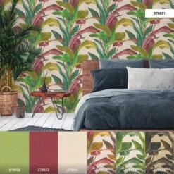 Tapete Vlies Floral Blätter Grün Rot Weiß 37862-1 -Dekor Verkauf Tapete Vlies Floral Blaetter gruen rot weiss 37862 1 63206696 2