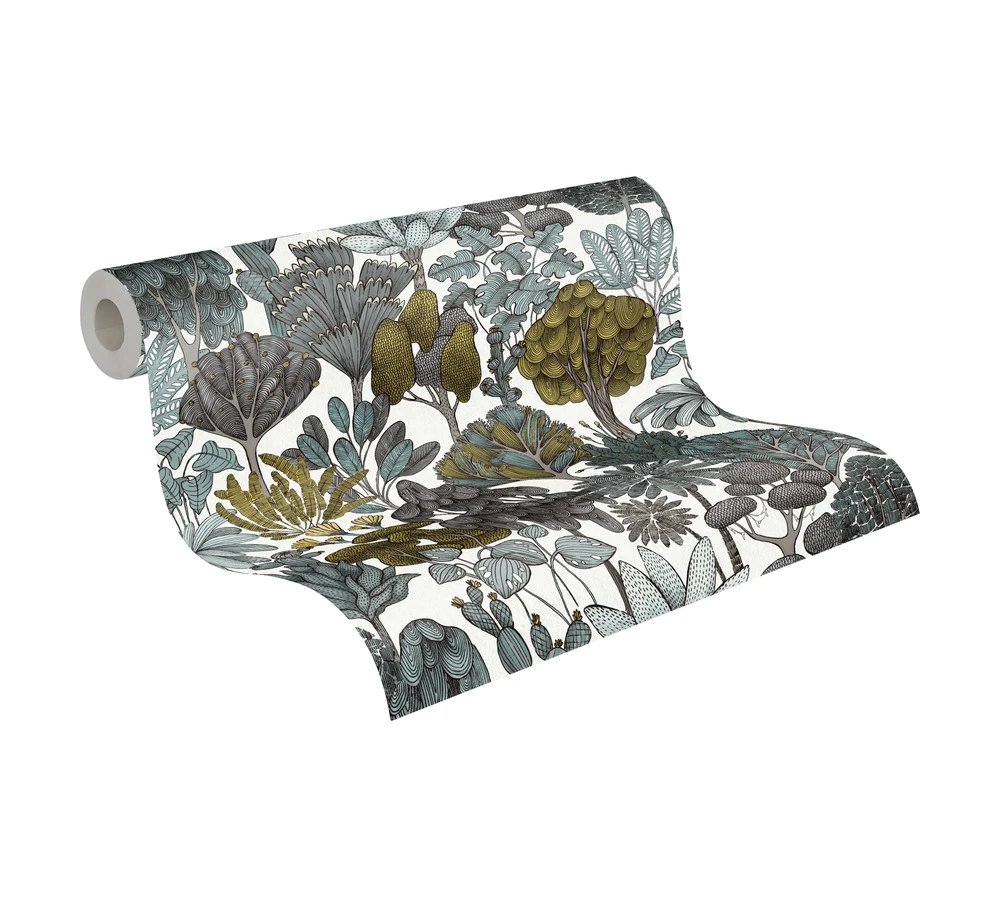 Tapete Vlies Palmen Floral Weiß Grün Grau 37757-3 3 Tapete Vlies Palmen Floral Weiß Grün Grau 37757-3