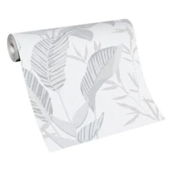 Vliestapete Elle Blattmuster Weiß Grau Silber 10332-10 -Dekor Verkauf Vliestapete Elle Blaetter Weiss Grau Silber 10332 10 63216403 2