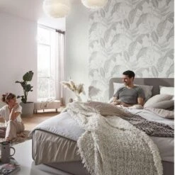 Vliestapete Elle Blattmuster Weiß Grau Silber 10332-10 -Dekor Verkauf Vliestapete Elle Blaetter Weiss Grau Silber 10332 10 63216403 5