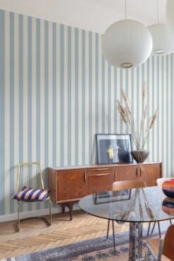 Vliestapete Gestreift Leinen Optik Creme Blau MN4007